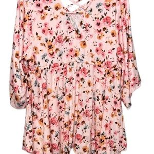 Torrid pink floral babydoll shark bite blouse size 2X feminine